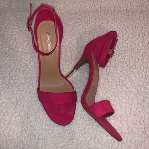 Pink suede heels
